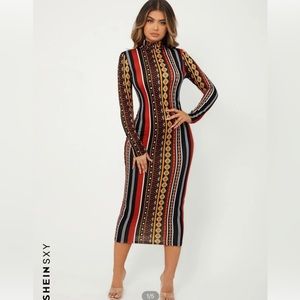 Burgundy and gold bodycon dress
